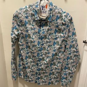 Mens Size 15 Ted Baker Modern Fit Floral Long Sleeves Button Down Shirt